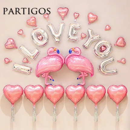 

1 set Pink Flamingo Letter Heart Foil Balloons Wedding Marriage Proposal Party Backdrop Decor 5/10/18inch Heart Globos Supplies
