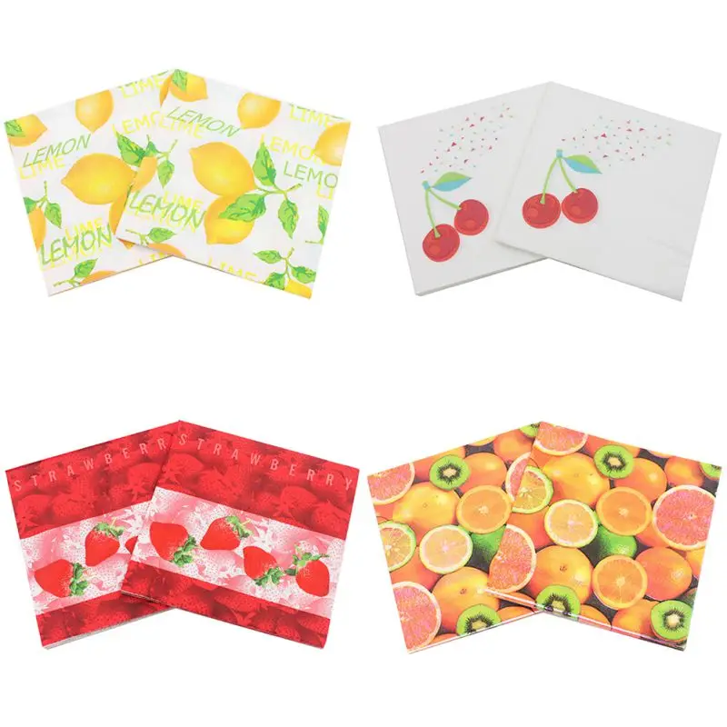 

20pcs/set Fruit Printed Paper Napkins Festival Party Paper Plates Tissue Disposable Tableware for Weeding Dinner