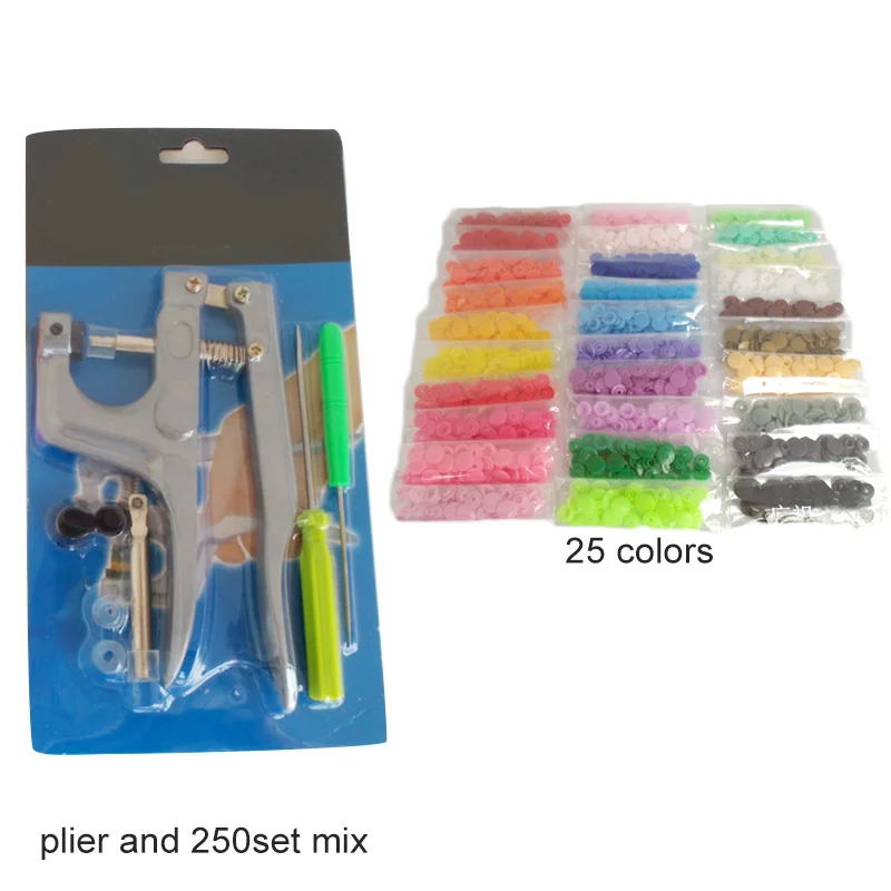 plier and 250set mix Портативные аксессуары для одежды, полимерные крепежные плоскогубцы, u-образный пресс, швейный инструмент, зажимы для детской одежды - Цвет: plier and 250set mix