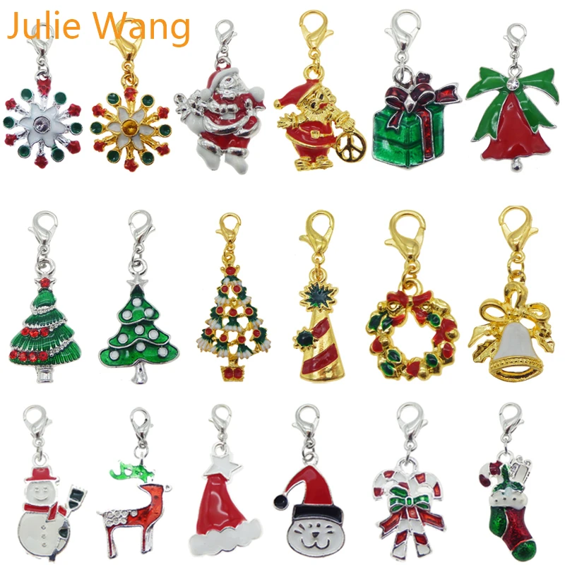 

Julie Wang 6PCS 18 Styles Enamel Christmas Santa Claus Tree Snowman Colorful Keychain Alloy Charms Key Chains Jewelry Decoration