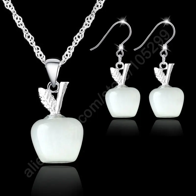 New Charming Opal Jewerlry Sets 925 Sterling Silver Apple Pendant Necklace Hook Earrings Eco-friendly | Украшения и аксессуары