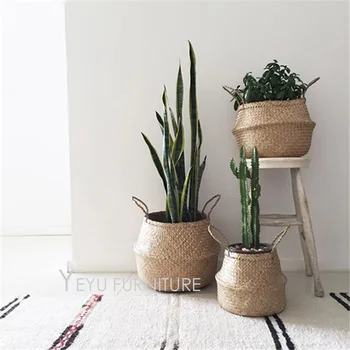 

Modern Design Weaving Storage Basket, Fruit Rattan Storage, Plant Fruit clothes basket, handwork Weave desk home organizer 1PC