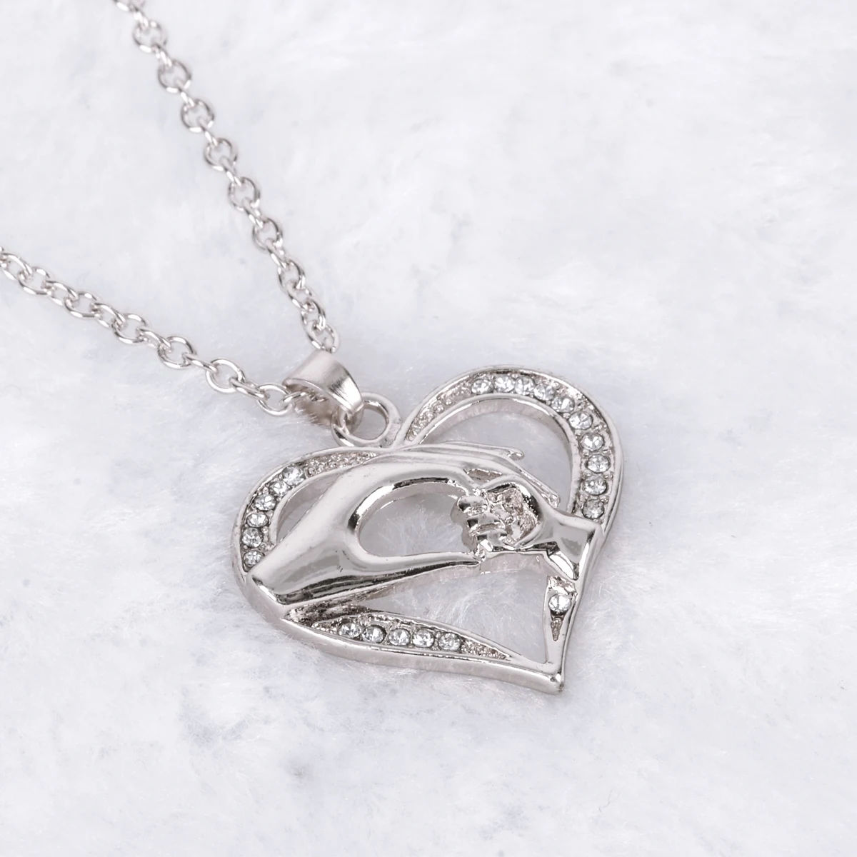 Vintage Collare Mother Child Necklaces Shellhard Crystal Hand in Hand Heart Shaped Pendant Necklace Love Family Jewelry Gift