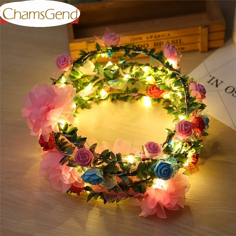 

5 Color Women Decorative Rose Flowers Garland LED Lighting Headbands Hairbands For Halloween Fairy Wedding Drop Shipping 170804