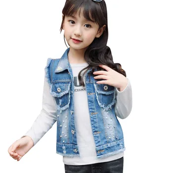 

Girls Vest Denim 3-13Y Ripped Coat Girl Denim Kids Cowboy Vest Waistcoat Sleeveless Jean Jackets For Kids Children Outerwear
