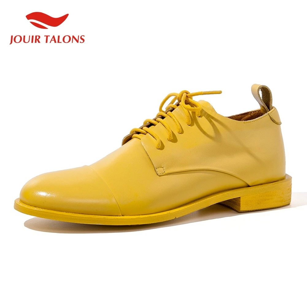 

Genuine Leather Large Size 33-43 Red Yellow Lace Up 2019 Flat Shoes Woman Leisure Retro Casual Shoes Woman Oxfords Flats
