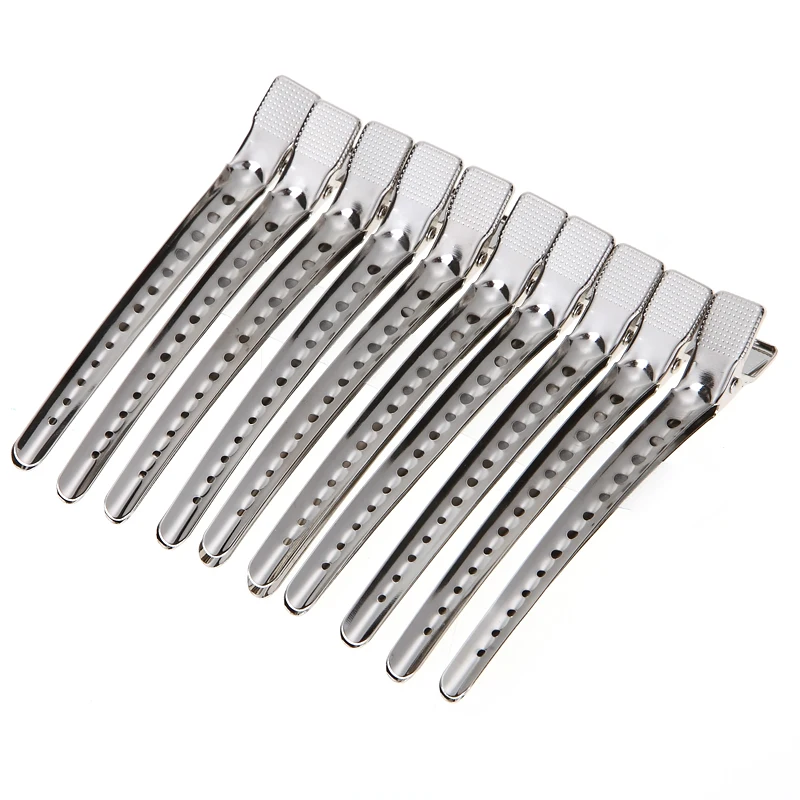 10pcs Duck Mouth Silver Flat Metal Hair Styling Section Clips Hair