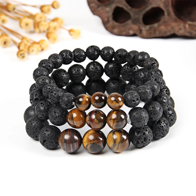 

Tiger Eye Bracelet Men Natural Stone Beads Bracelet Women Lava Stone Beads Bracelets Bangles Buddha Dropshipping