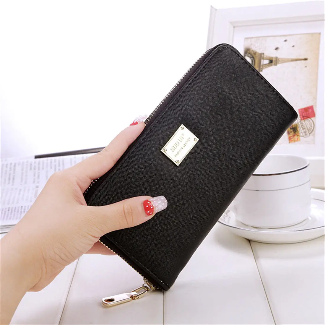

Lady Women Handbag PU Long Style Zipper Card Wallet Multiple Colour Large Capacity Card Pack Clutch