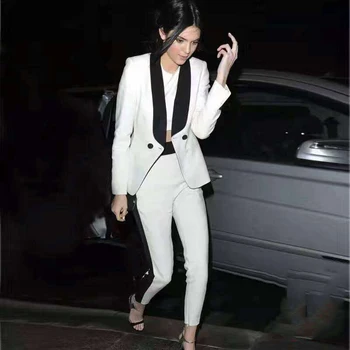 

White / black women's pants suit dress suit casual ladies suit single buckle custom jacket pants