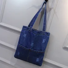 

New Fashion 2018 Women Canvas Jeans Bag Denim Blue Shoulder Bags Tote High Quality Large Capacity Shopping Casual Handbags