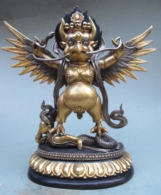 

wholesale factory Tibet Buddhism 100% Bronze 24K Gold Silver-Gilt Garuda Bird God Buddha Statue