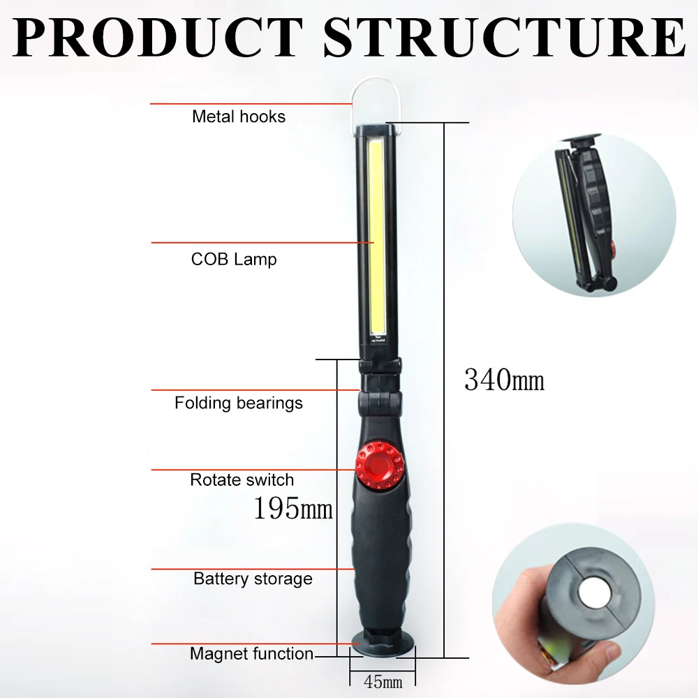 Портативный COB ручной бесступенчатый затемняющий рабочий светильник Многофункциональный магнитный COB фонарь Lanterna подвесной фонарь с крюком использовать батарею 3AAA