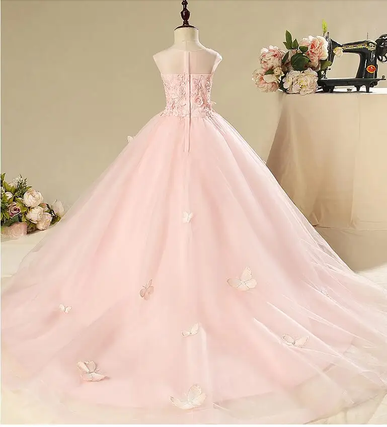 Элегантное Длинное Пышное Платье для девочек с цветочным узором и бусинами; платья для девочек на свадьбу; вечерние платья принцессы для первого причастия