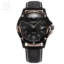 AGENTX Brand Stainless Steel Case Black Analog Date Display Leather Band Strap Business Quartz Men Dress