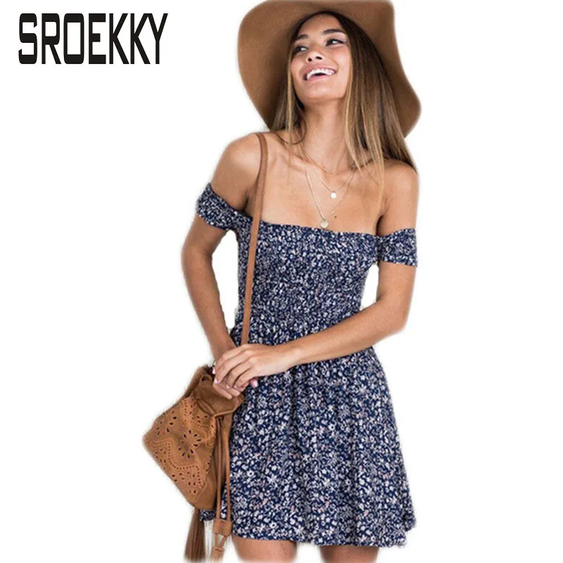 2017 Fashion Sexy Off Shoulder Floral Mini Christmas Party
