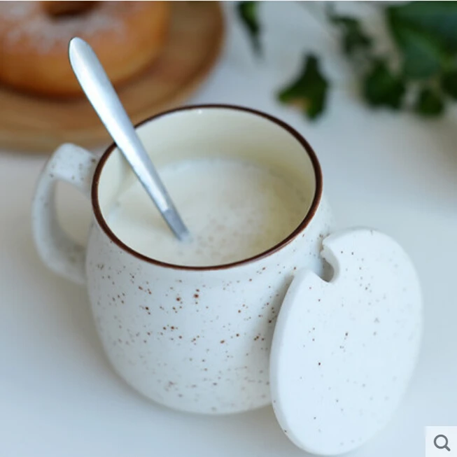 

Japanese Ceramic Cup Retro Milk Cup Ceramic Cup Mug With Cover Spoon