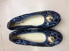 Round Head Shoes Dance Shoes Flat Leather Leather Cowhide Roll Folding Large Size Rhinestone Buckle Soft