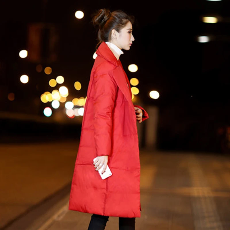 orange 2018 Noir Costume Chaud Veste bourgogne Blanc Solide Manteau Mode Bas Épais Col Long Canard Couleur Vers Femme Femmes F791 Hiver Lady Le Moyen rouge Dowm De qpqSr