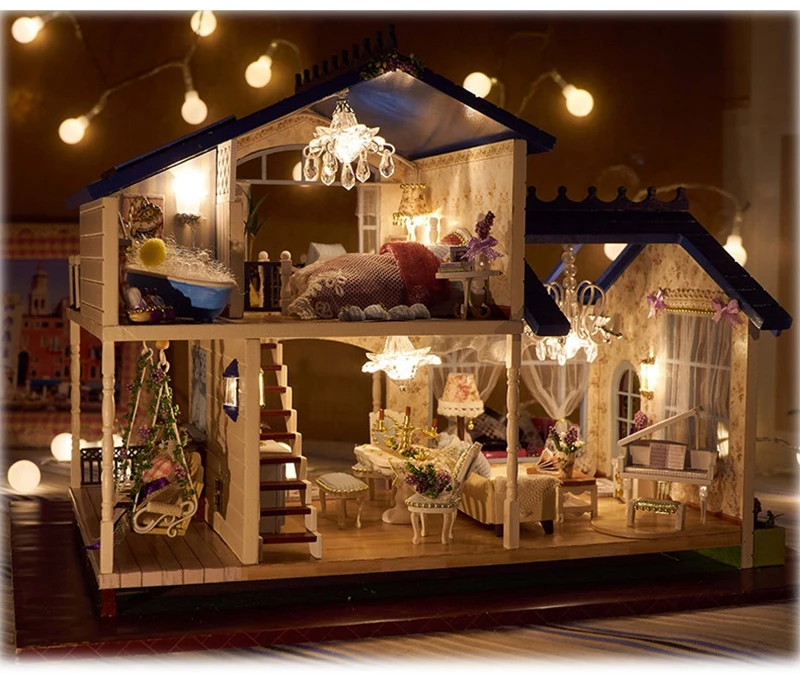 Кукольный дом Poppenhuis Каса де Boneca романтика, Прованс лаванда Миниатюрная модель деревянная игрушка мебель трансформер кукольный домик A032
