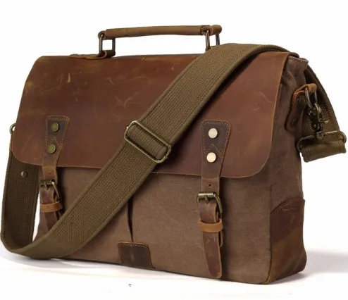 Goede Man messenger bag mannen schouder draagbare aktetas mannen canvas met lederen postbode handtas Messenger bag voor Laptop mannelijke zakken