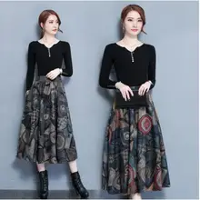 Clobee Женская юбка Женская высокая талия Толстая шерстяная юбка размера плюс кашемировая Шерстяная Юбка Ретро принт зимние длинные юбки J438