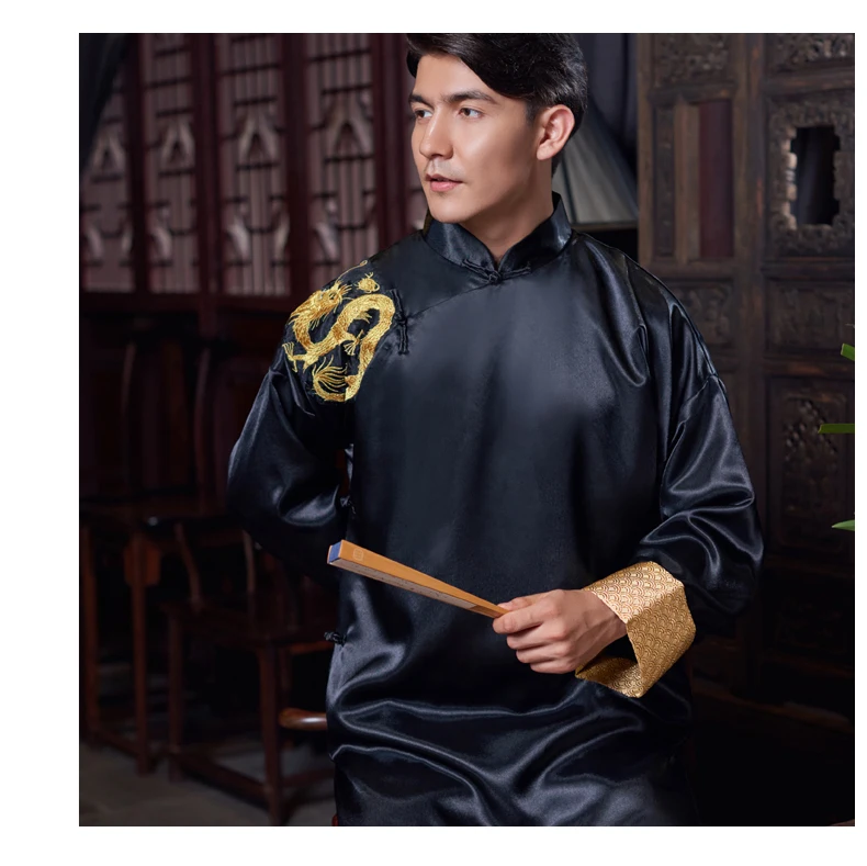 Туника Мужчины Традиционный китайский мужской Восточный мужская одежда Шанхай Cheongsam Китайский Костюм Танг для мужчин вышитые дракона