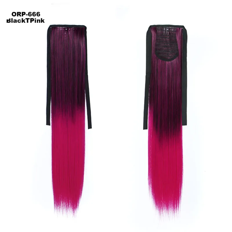 Jeedou лента конский хвост волосы для наращивания прямые волосы Радужный Омбре цвет 24 дюйма 60 см 80 г синтетические натуральные черные розовые конские хвосты - Цвет: BlackTpink