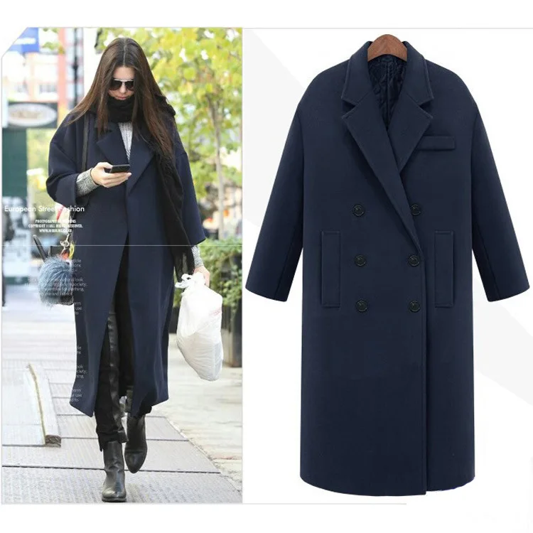 Ретро женское свободное шерстяное пальто с отворотом, верхняя одежда черного, серого, темно-синего цвета, длинное зимнее пальто, теплая парка, пальто большого размера, пончо abrigos