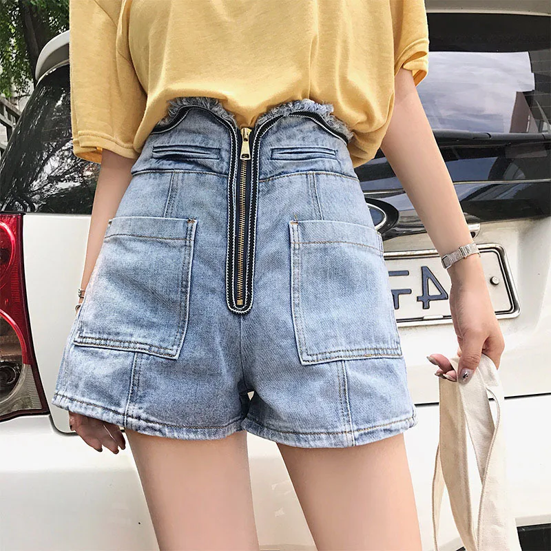 Лето Батт лифт короткие джинсовые для Для женщин Высокая Талия Mom Jeans Шорты Широкие штаны джинсы свободные передняя молния летать Новинка; Л...