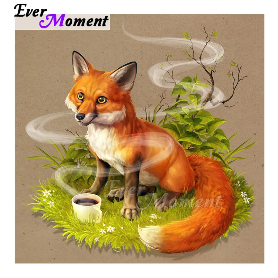 

Ever Moment Diamond Painting Fox Coffee Artwork 5D DIY Mosaic Full Square Drill Picture Of Rhinestone Diamond Embroidery ASF1687