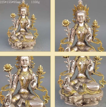 

Tibet Silver Copper Gilt Tibetan Buddhism Statue -- Green Tara Buddha