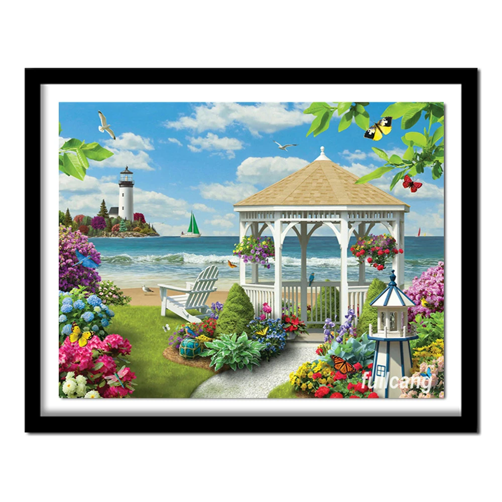 

seaside garden full square diamond painting cross stitch kits diy diamond embroidery landscape painting needlework E193