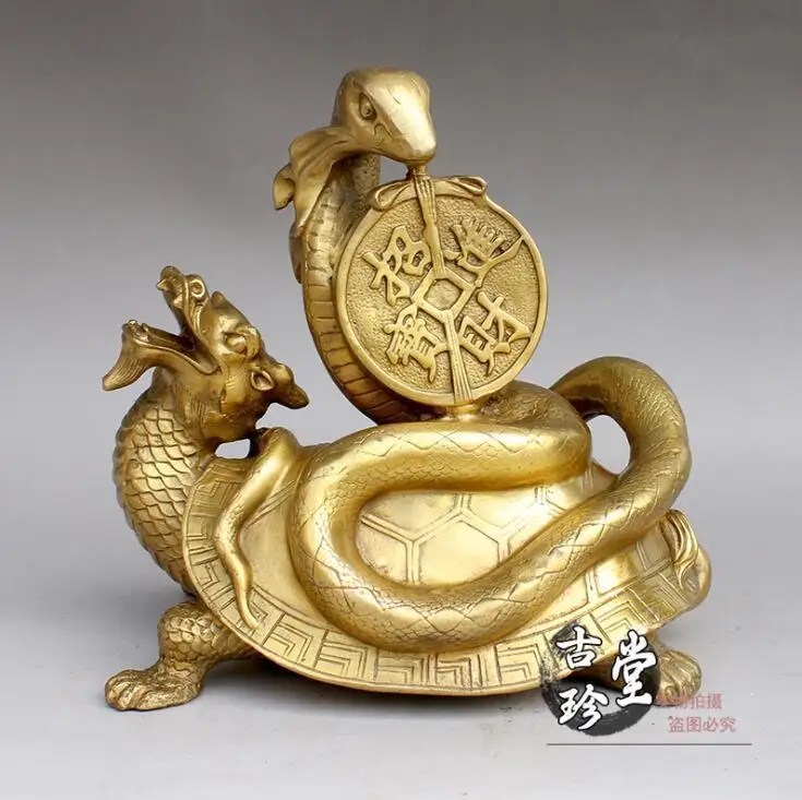

China Royal Pure Copper God Animal Basaltic Turtle Tortoise Snake Art Statue