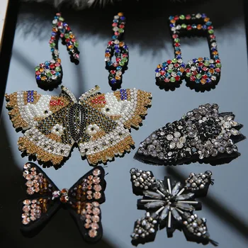 

mix rhinestones beaded patches applique embroidery fabric sew on patch fashion clothing bags decoration patch