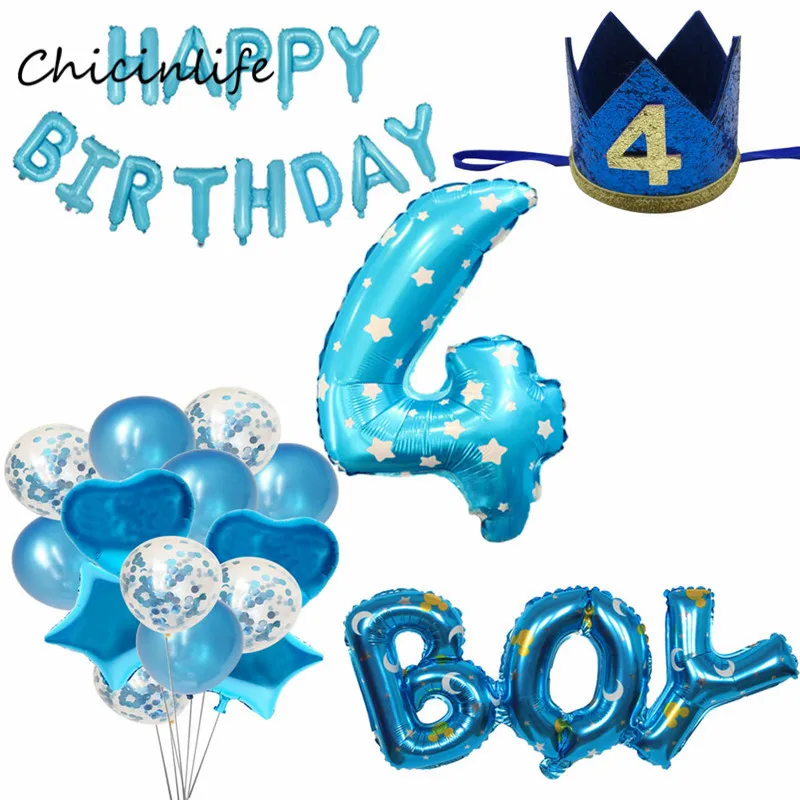 Chicinlife мальчик девочка 4th Happy Birhday украшение номер 4 шар День рождения корона шляпа 4 года День рождения принадлежности