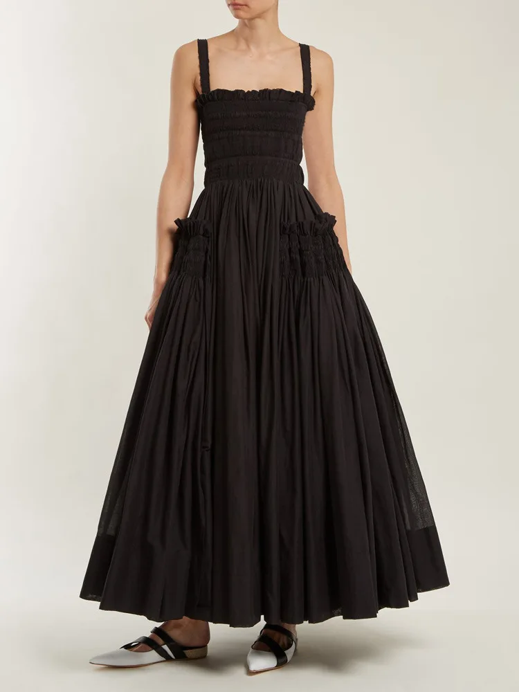 COLOREE, Новая мода лето старинный ремешок платье без рукавов черный/белый Высокая талия плиссированные эластичный бюст платья для женщин Vestidos