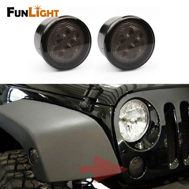 Black LED Light Front Fender Flares Side Marker Turn Signal Light LED Side Marker Lamp For Jeep Wrangler JK 2007~2015 Amber (2)