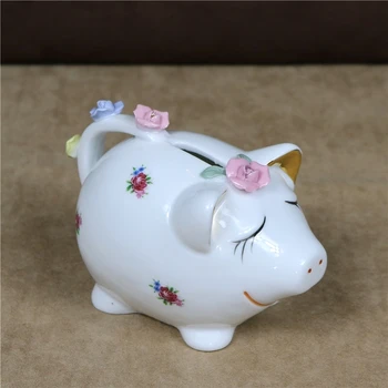 

Lovely Ceramics Figure Piggy Bank Ornamental Porcelain Piglet Miniature Money Box Craft Trinket Decor Birthday Gift Accessories