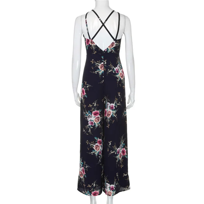 NEW Fashion summer jumpsuit woman 2018 Sleeveless Floral Print Jumpsuit Summer Loose Playsuit Rompers pantaloni siamesi J28#N (14)