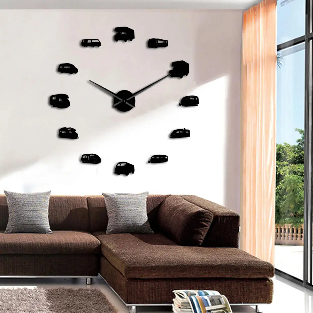 1Piece RV Camping DIY 3D Wall Clock Modern Design Happy Camper