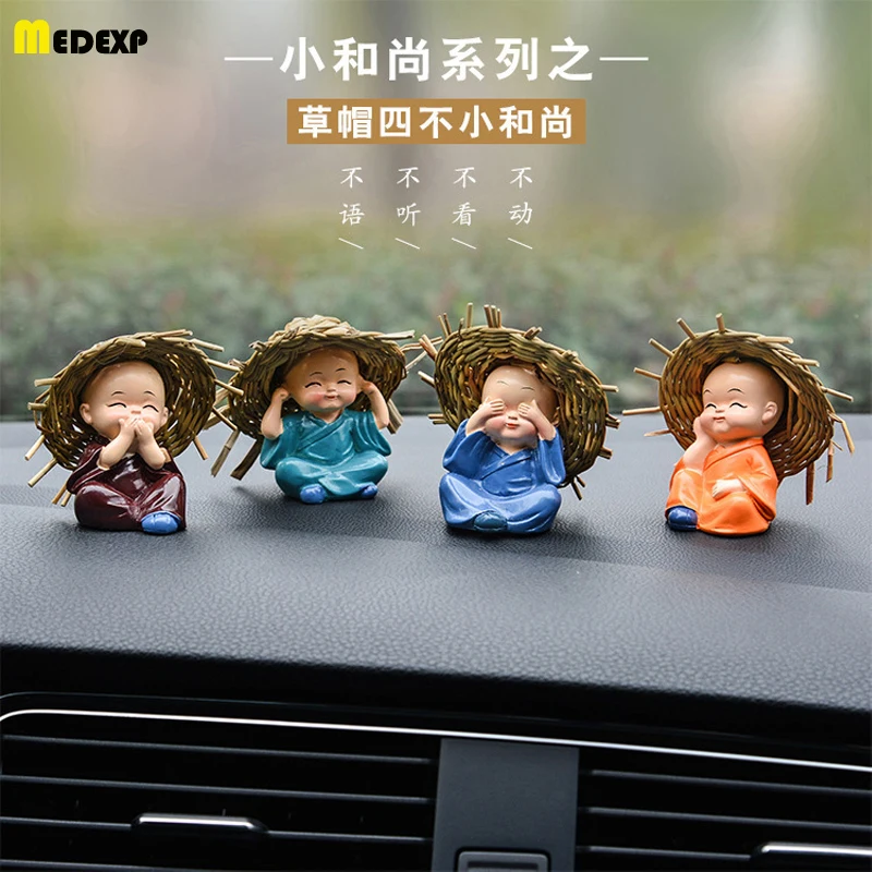 

Car decoration four small people wearing straw hat personality creative resin cartoon car accessories gift toys