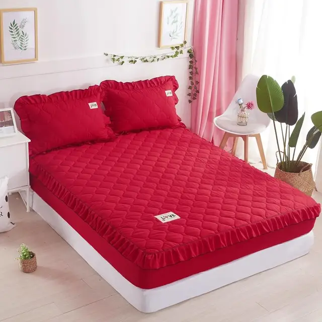 Korean Style Bed Sheet with Elastic Princess Mattress Cover Solid Bed