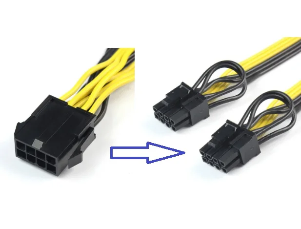 100pcs Adapter Plug PSU CPU 8 Pin to Graphics Video Card Dual PCI-E PCIe 8 Pin 6+2 Receptacle Power Supply Splitter Cable 20cm