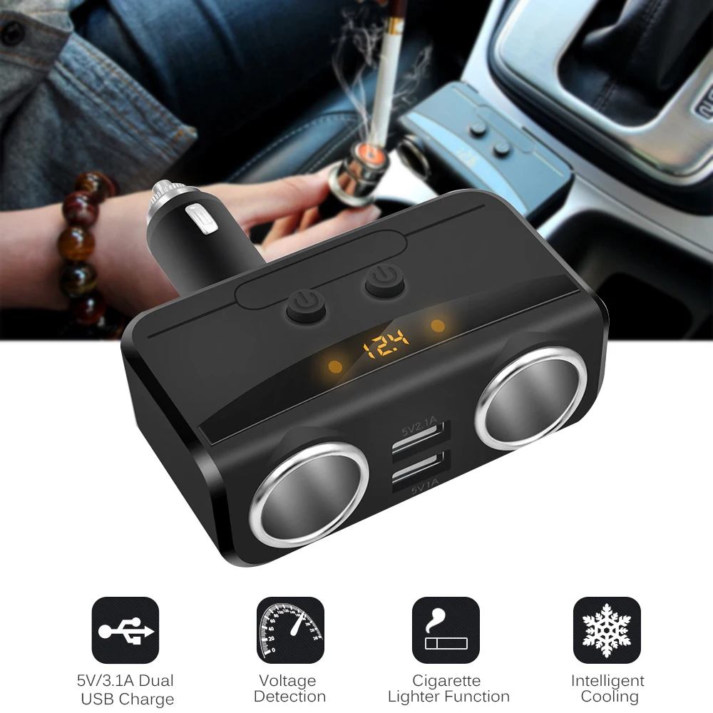 

10-36V Car Cigarette Lighter Dual Socket Splitter Charger LED Power Adapter Multi-function Driving recorder Dual USB charger