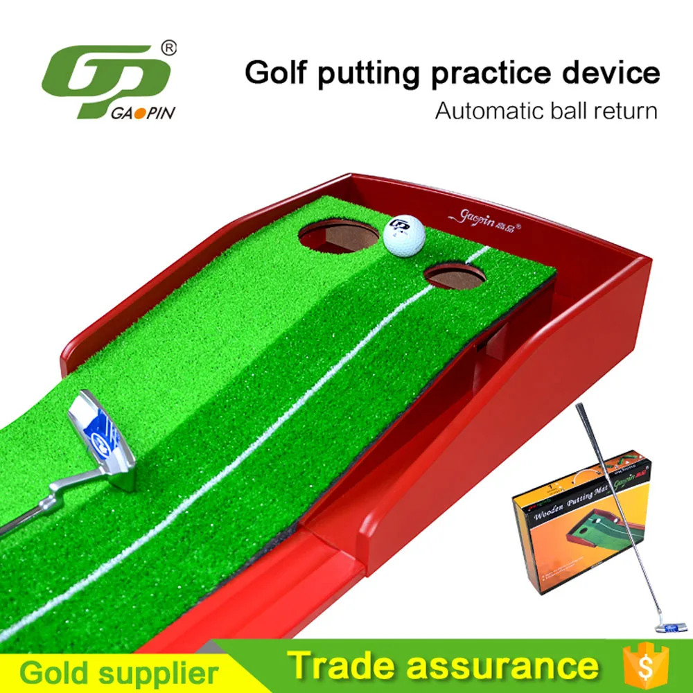 

Red Wood Golf Putting Trainer Portable Mini Golf Practice Mat with Auto Ball Return Function for Indoor Outdoor Training Aids
