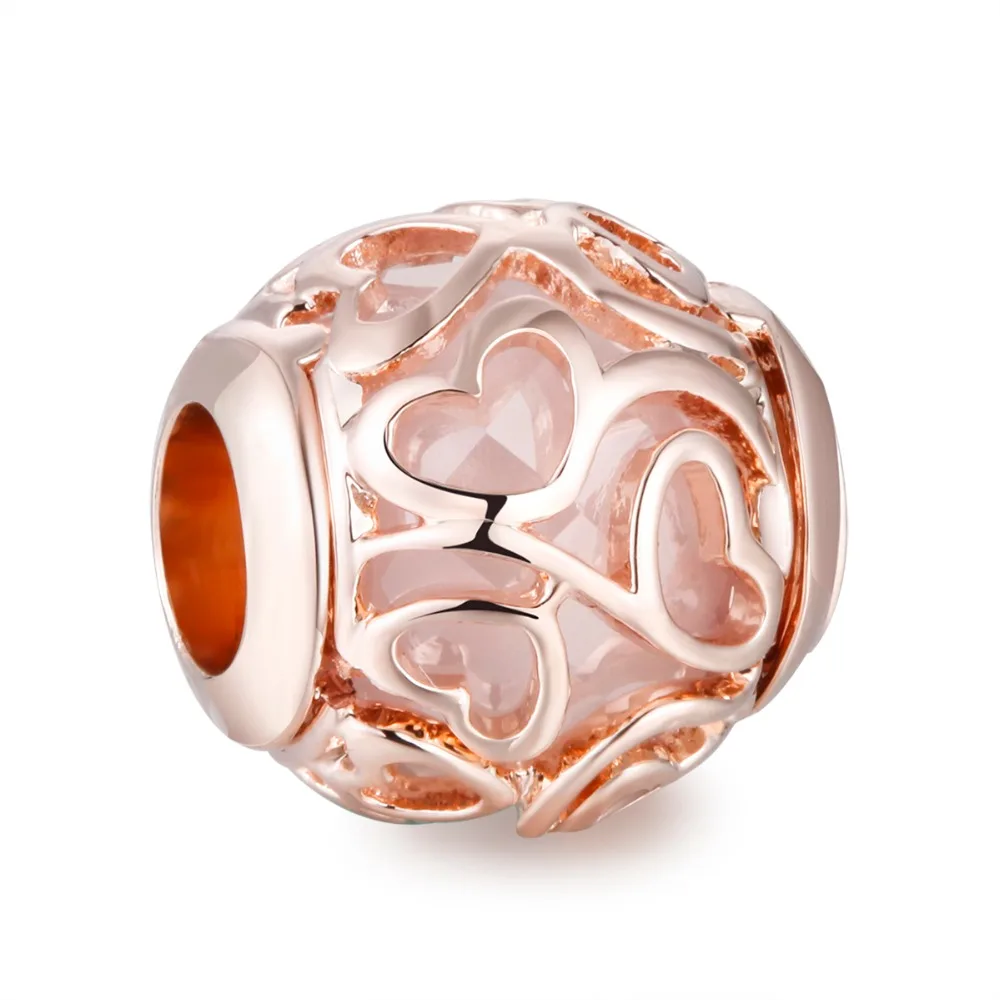 

Pandulaso Hearts Filigree Charm Fit Original Charms Woman DIY Bracelet & Bangle Rose Gold Beads For Woman Wholesale