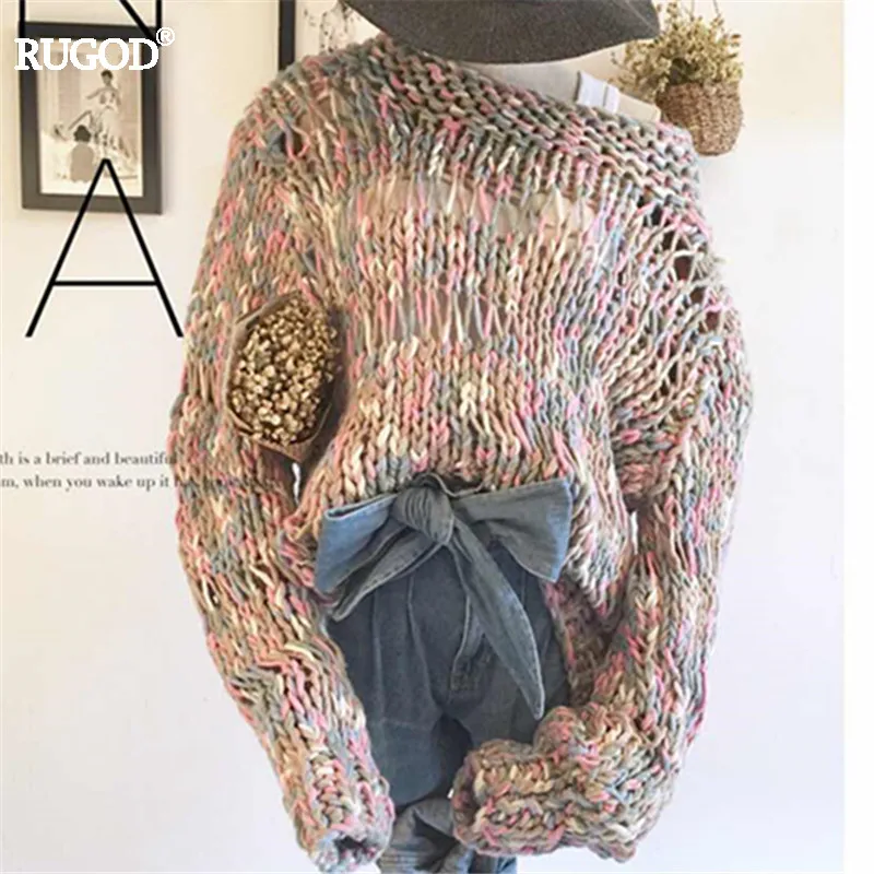 

Rugod Sexy Off Shoulder Sweater Women Knitwear Pullovers Jumper 2018 Autumn Femme Colorful Cashmere Cotton Sweaters Pull Femme