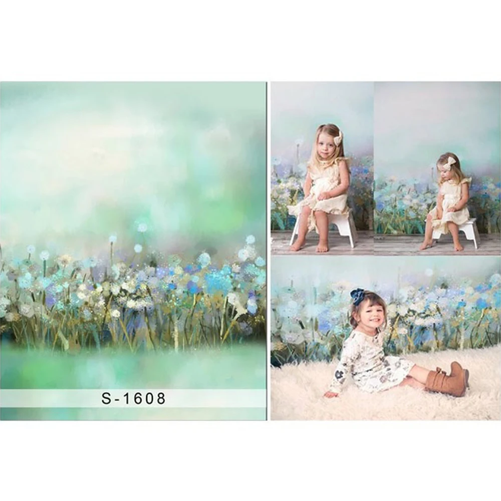 

Pastel Green Backdrops Photography Baby Newborn Photo Studio Props Oil Painting Dandelion Kids Children Photographic Backgrounds