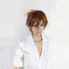 Katekyo hitman renascer sawada tsunayoshi curto marrom peruca cosplay + peruca boné